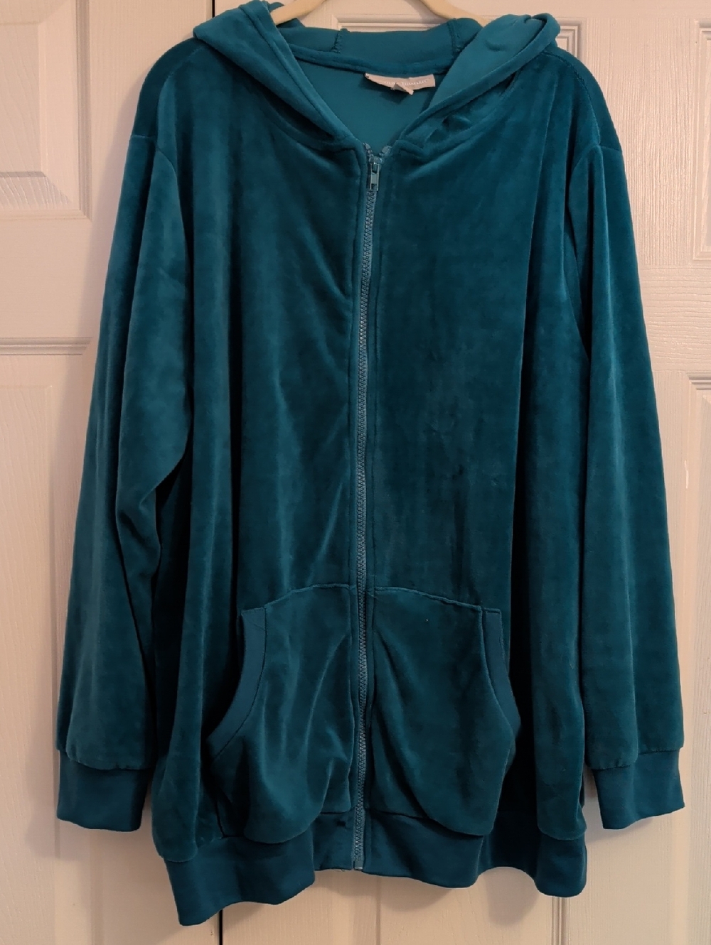 Woman Within Deep Teal Velour Zip Hoodie EUC